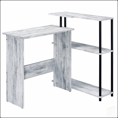 Compact L-Shaped Office Desk with 3-Tier Bookshelf, Ideal for Home and Professional Use, Enhancing Organization and Productivity.
