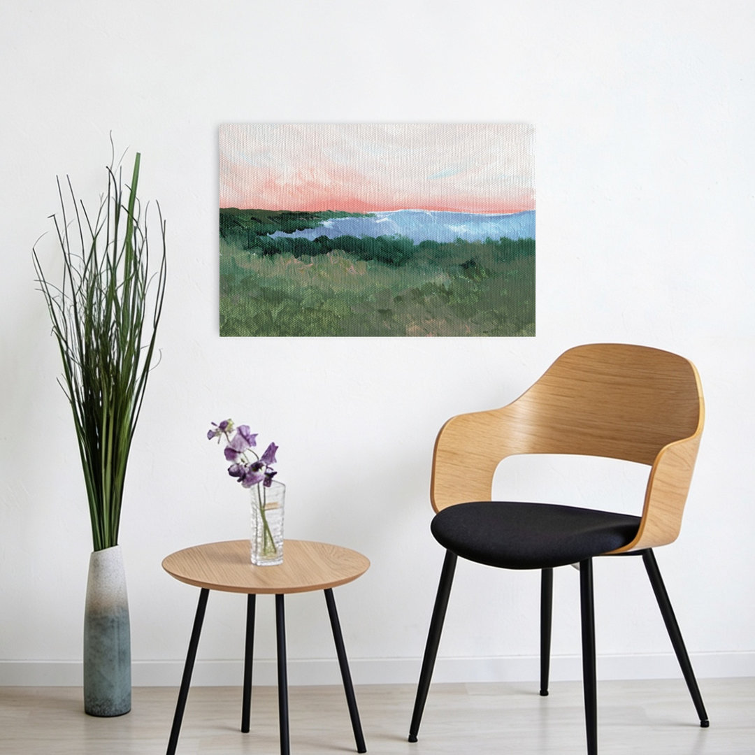 Pink Sky Coastal View Peaceful Serene Tranquil Coastal Landscape Wall Art Print