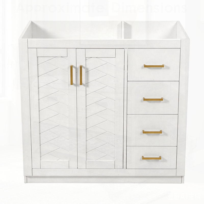 Meuble-lavabo autoportant en bois massif avec 3 tiroirs et portes à fermeture douce, parfait pour les solutions de rangement modernes (lavabo non inclus).