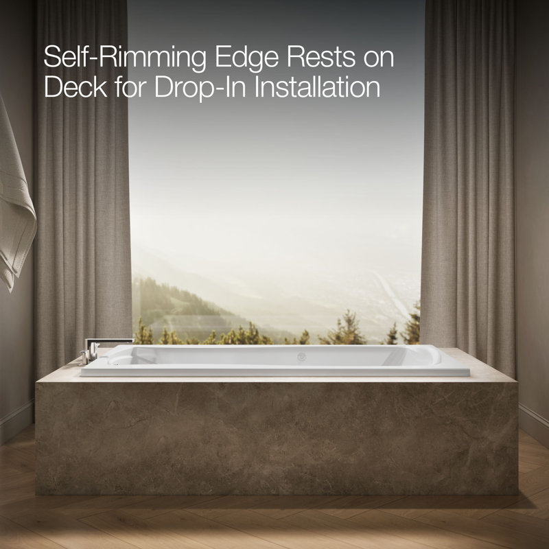 Mariposa® 72" x 36" Drop in Whirlpool Acrylic Bathtub with Heater, White