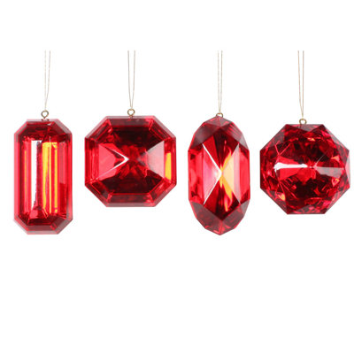 4-5" Red Jewel Glitter Ornament Assorted, includes 4 pieces per bag