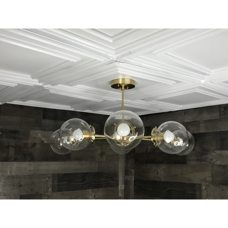 6 - Light Dimmable Chandelier, Raw Brass
