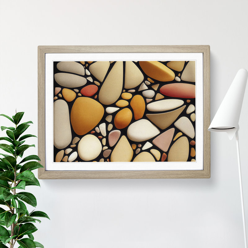 Ravishing River Pebbles - Single Picture Frame Print, 34cm H x 46cm W x 2cm D, Oak Framed