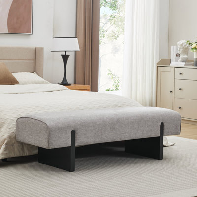 Chamille Upholstered Bench with Solid Wood Leg