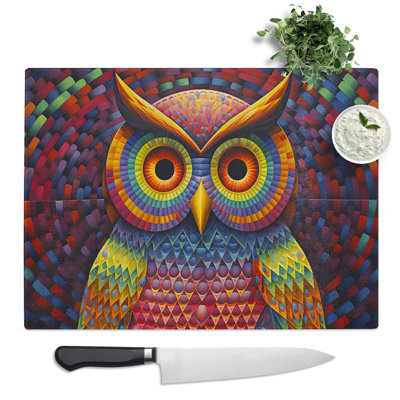 Owl Op Art  Glass Chopping Board