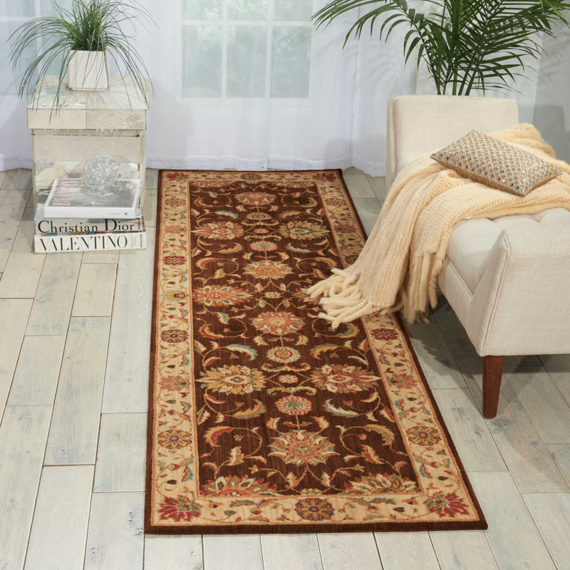 Tapis brun traditionnel Jessika, Tapis de couloir 2 pi 6 po x 12 pi