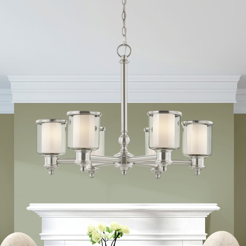 Lustre traditionnel unique à 6 lumières Wilczek, Nickel brossé