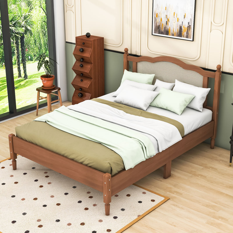  Lit plateforme en bois avec tête de lit Avritt, Noyer, Double
