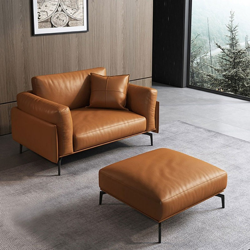 Chaise avec accoudoirs avec coussin 42,52 po en cuir véritable brun avec repose-pieds