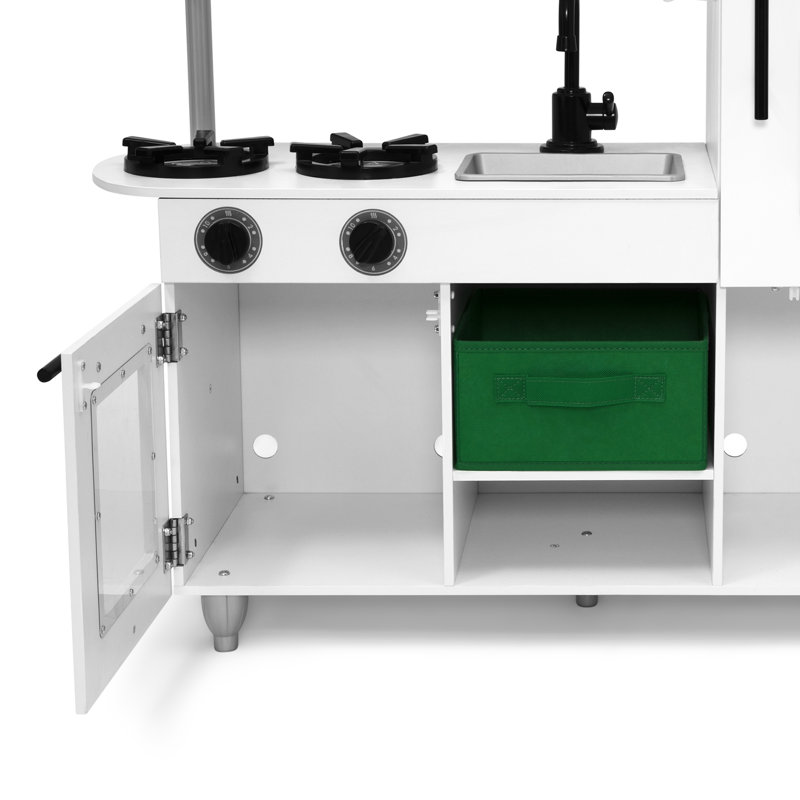 White Wooden Modern Toy Kitchen Playset with Realistic Knobs