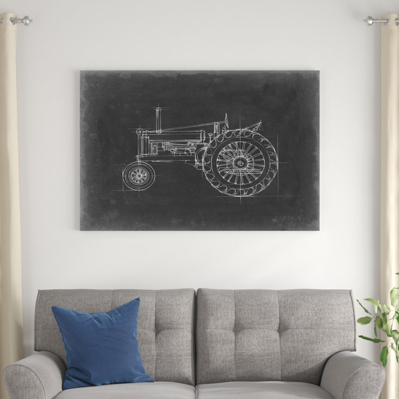 "Tractor Blueprint IV" par Ethan Harper, impression sur toile, H 32 po x l 48 po, Cadre noir