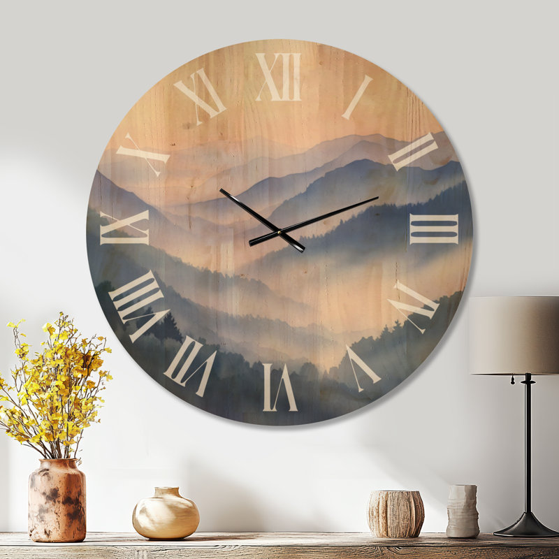 Très grande horloge murale en bois de lac - Ridge Mountains in the Morning, Oversized