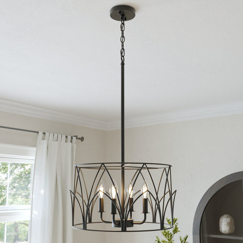 4 - Light Steel Dimmable Drum Chandelier