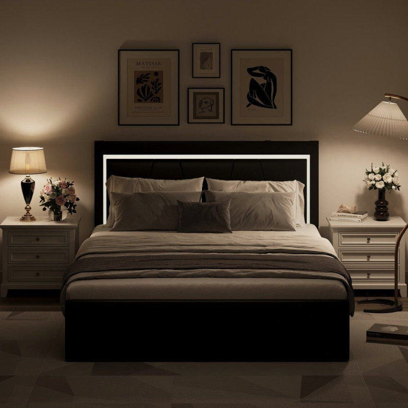 RINA Upholstered Storage Bed, Single (3'), Black