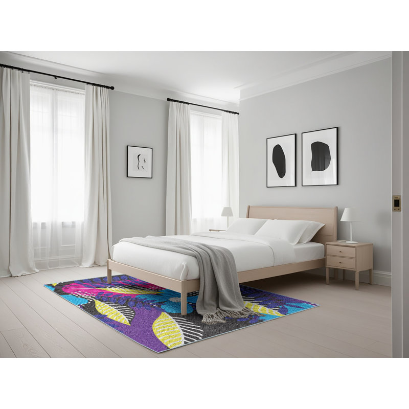 Tapis bleu/violet/jaune, Rectangle 5 pi x 7 pi