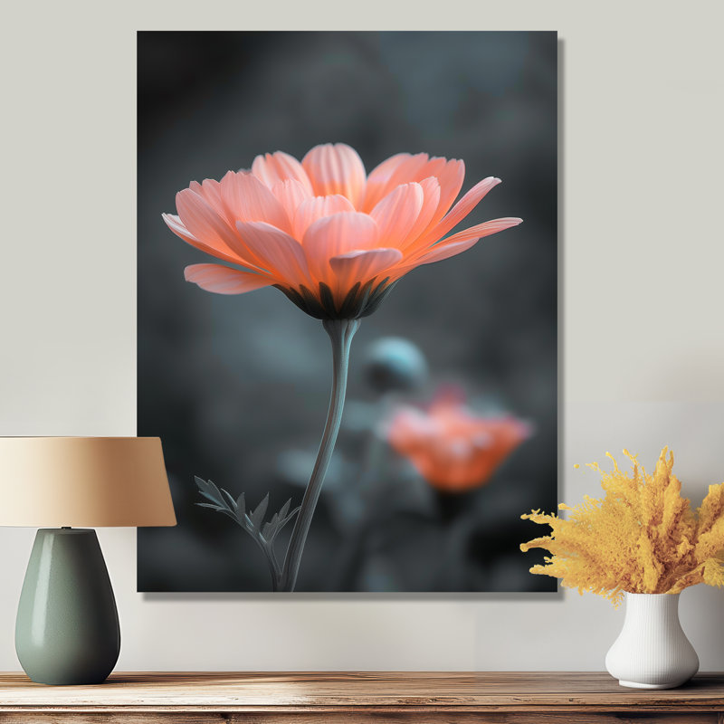 Photo de souci botanique rose et gris - souci mural, salon, Sans cadre, métal, H 34 po x l 44 po