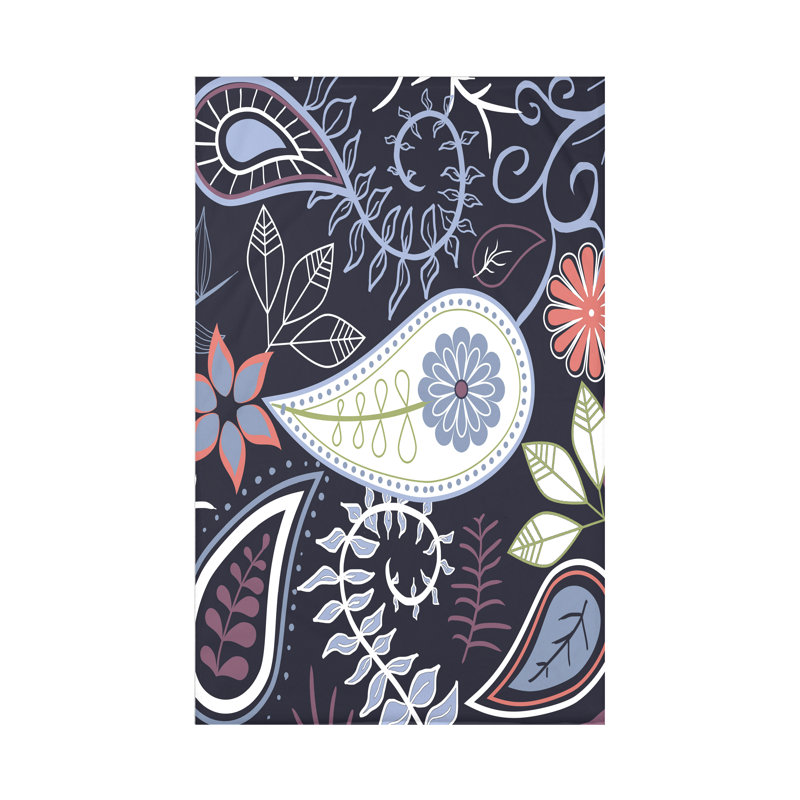 Jeté en molleton à motif floral Botanical Blooms, L 50 po x l 60 po x P 0,5 po, Bleu marine