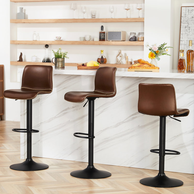 Lolar Swivel Bar Stools Set, Counter Height Bar Stools with Back, Adjustable Bar Stools 24" to 32", Faux Leather Bar Stools for Kitchen Island