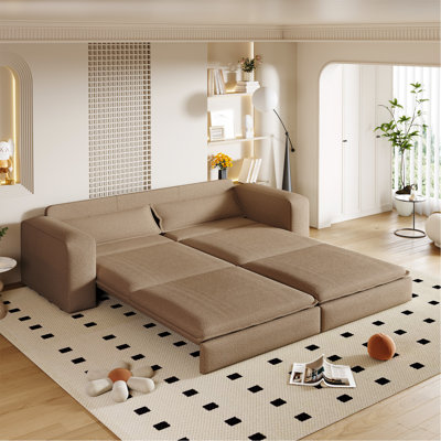 93" King Size Sleeper Sofa Bed, Pull Out Sofa Bed, 3 In 1 Convertible Sleeper Sofa, Chaise Lounge,3 Seat Teddy Couch With 2 Lumbar Pillows For Living Room,Studies