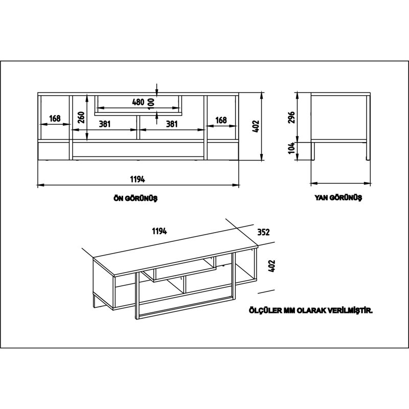 Meuble télé moderne avec option de fixation murale, blanc et noir avec accents de chêne, 46,9 x 15,6 x 15,0 pouces | 100% panneau de particules enduit de mélamine, épaisseur: 0,7 pouce | Plusieurs tablettes pour le rangement, design élégant pour le salon et le divertissement à domicile
