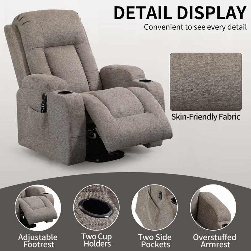 Fauteuil inclinable Power Lift avec mécanisme de mouvement robuste avec massage par vibration à 8 points et chauffage lombaire