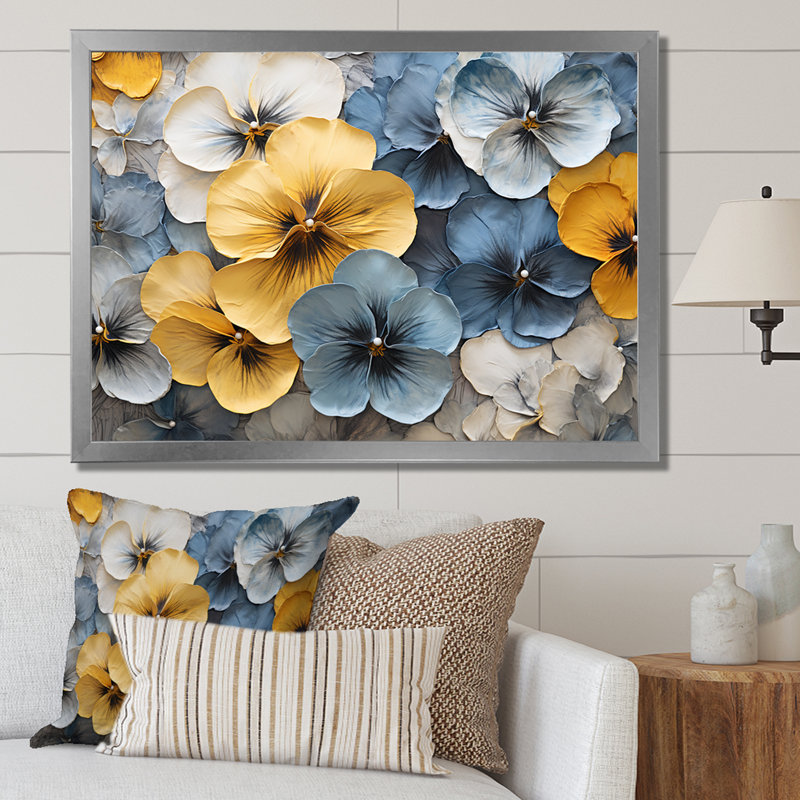 Impression sur toile Elegant Yellow and Blue Pansy - Pansies, Toile tendue, H 24 po x l 32 po x P 1 po