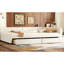 Lit plateforme double avec 2 tiroirs, bois beige, revêtement en lin, sans sommier, aménagement de chambre à coucher, rangement et rangement, organisation-794770537