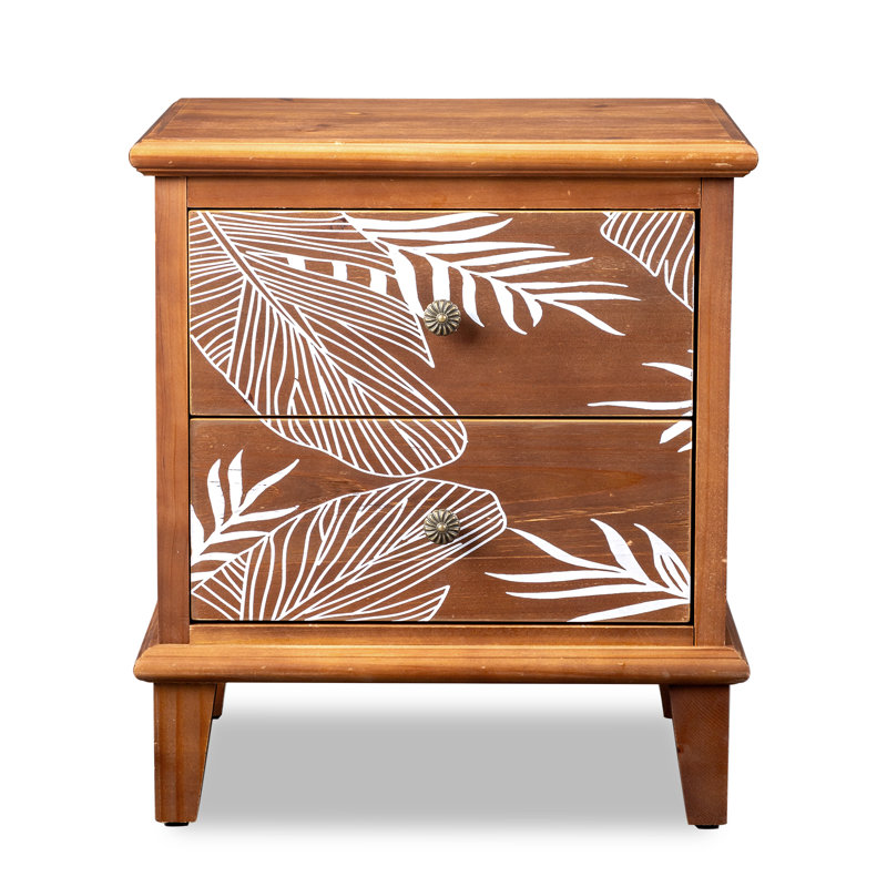 Solid Wood Nightstand with 2 Drawer