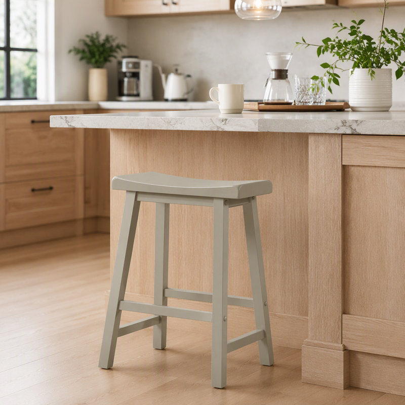 Ensemble de 2 tabourets de comptoir ergonomiques sans dossier gris clair de 17,5 po Alonzo