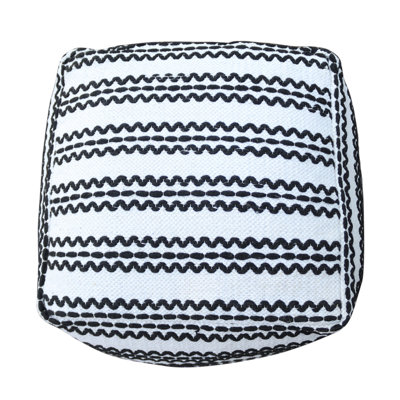 Pouf en tissu fabriqué à la main, carré en coton durable, naturel et noir | Idée de cadeau