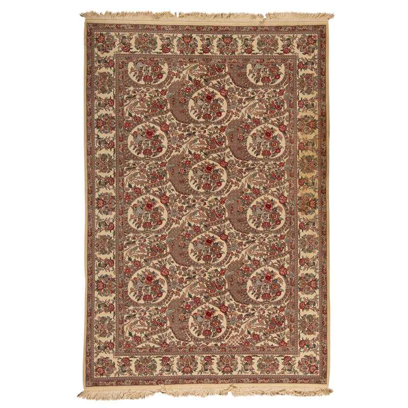 Tapis beige / brun / rouge noué à la main de haute qualité