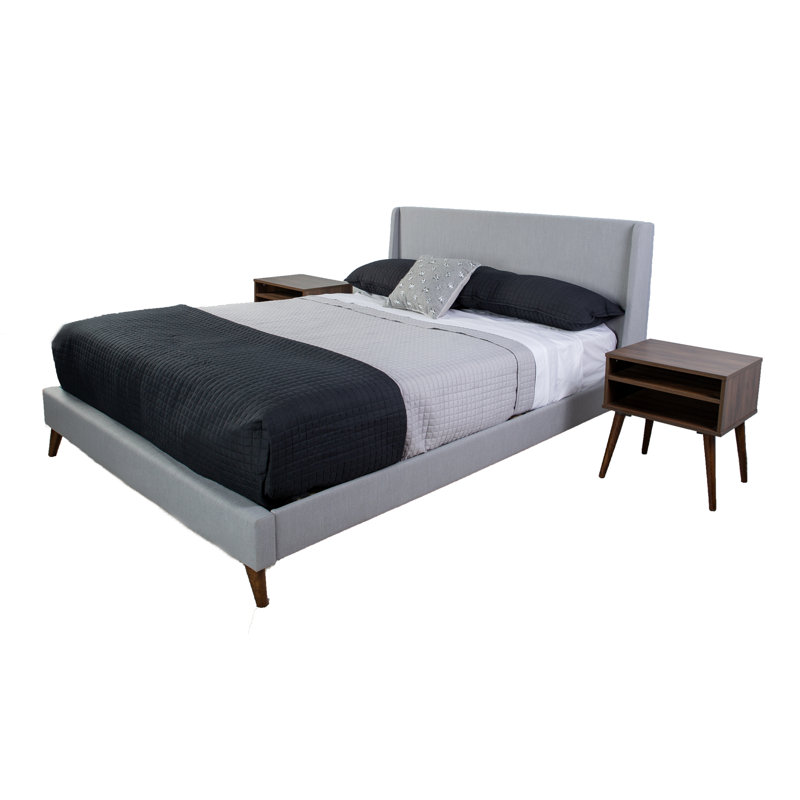 Lit tapissier avec 2 tables de chevet, Gris clair, Grand lit