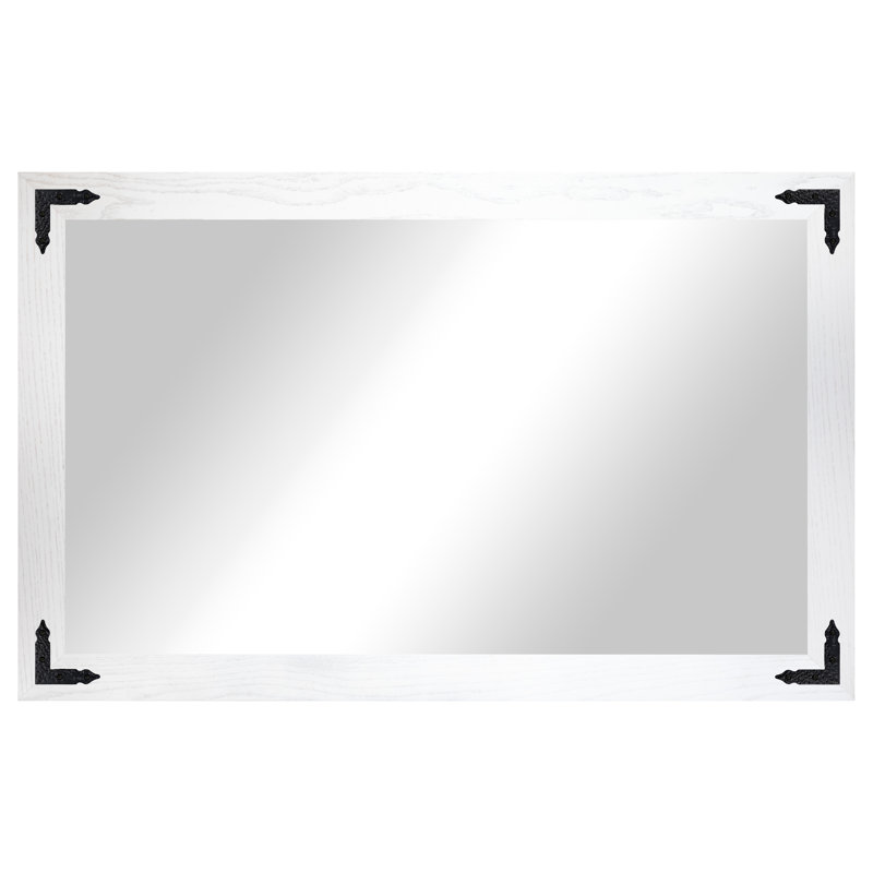 Gracie Oaks Ozark Hardwood Mirror With Decorative Corner Brackets, White, 54" x 33"