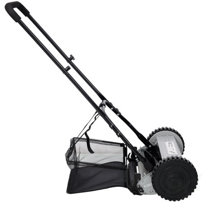 14-Inch 5-Blade Push Reel Lawn Mower with Grass Catcher, Gray Color