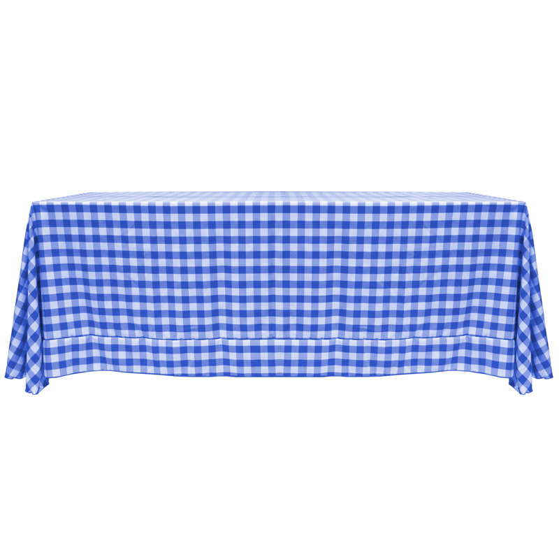 Gracie Oaks - Rectangular Polyester Gingham Checkered Tablecloth, Royal/White, 132" x 90", 5