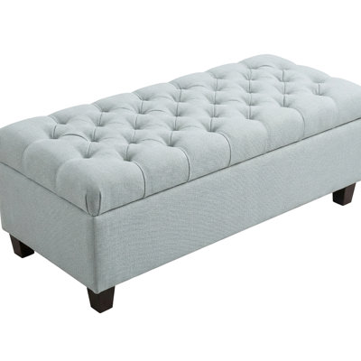 Banc de rangement bleu de 131 cm (51,65 po), repose-pieds pour entrée et salon, fabriqué à la main en mousse et bois d'ingénierie, multifonctionnel, élégant et offrant un grand espace de rangement.