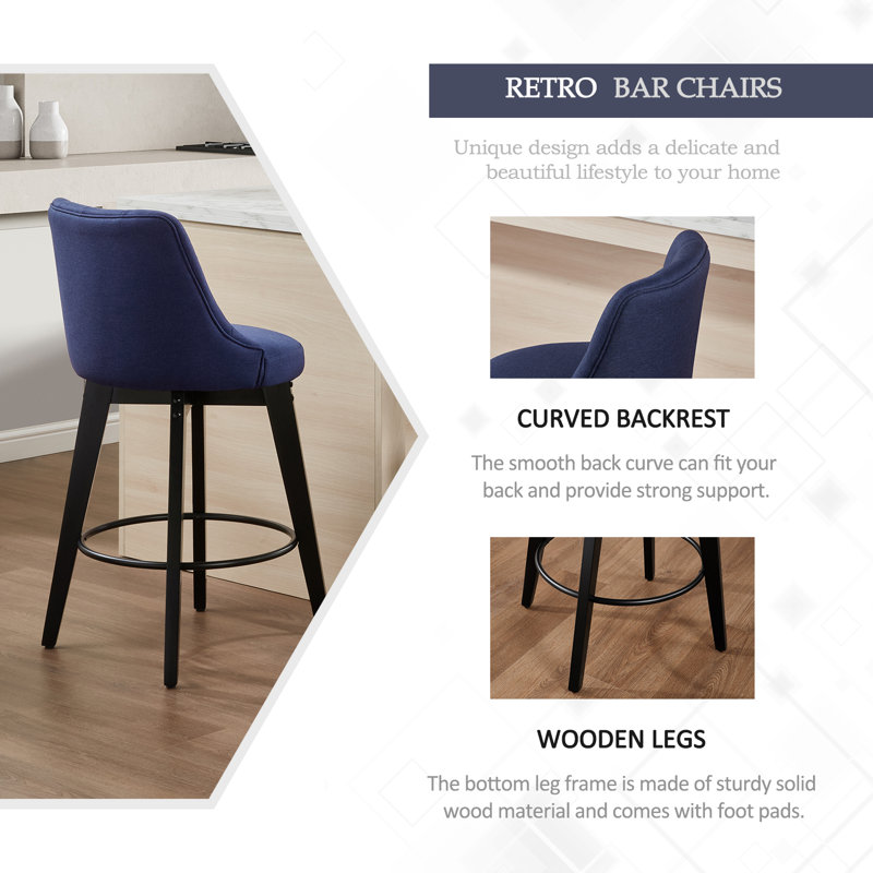 Aneshka Upholstered Button-Tufted Bar stool with Solid Wood Frame, Navy