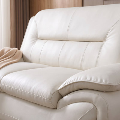 White Faux Leather 2‑Seat Loveseat Sofa, Modern Upholstered Small Couch with Decorative Pillows & Chrome Metal Legs, Compact Sofa for Small Space Living Room
