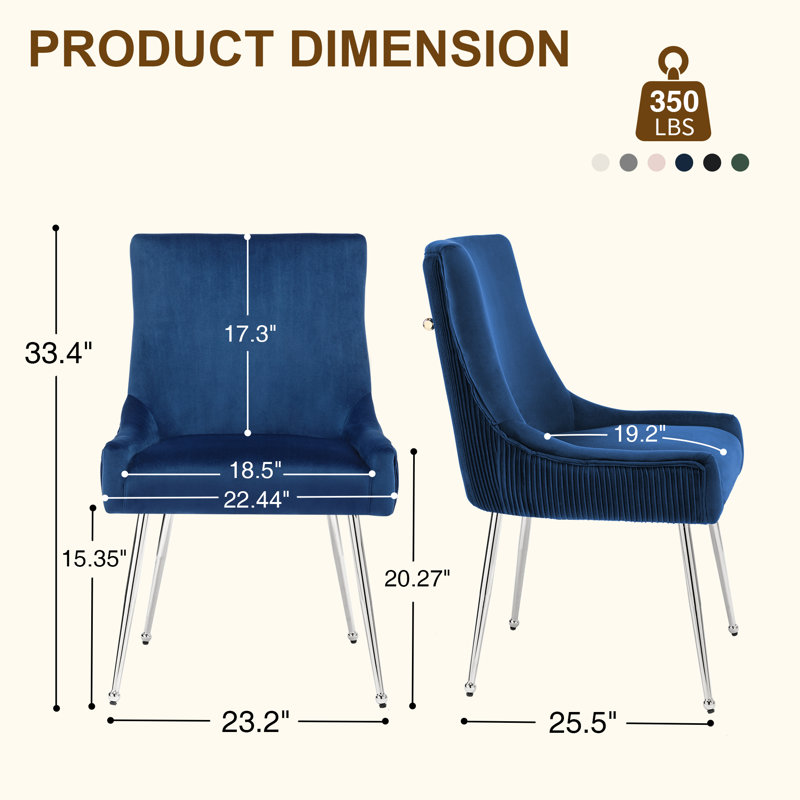 Velvet Upholstered Side Chair With Silver Legs, Blue, Silver