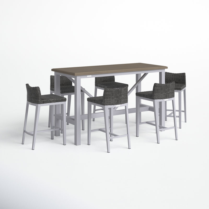 Travira 7-Piece 72"x30" Bar Table & Bar Stool Set Powder Coated Aluminum Frame