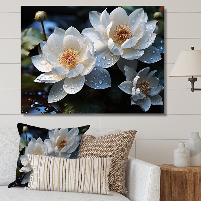 " White Yellow Lotus Field VI ", H 16 po x l 32 po x P 1 po, Toile tendue