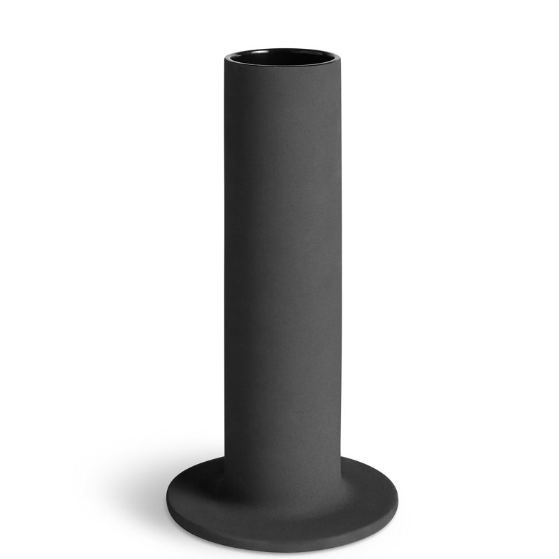 Flange Ceramic Table Vase, Black, 12" H x 6" W x 6" D