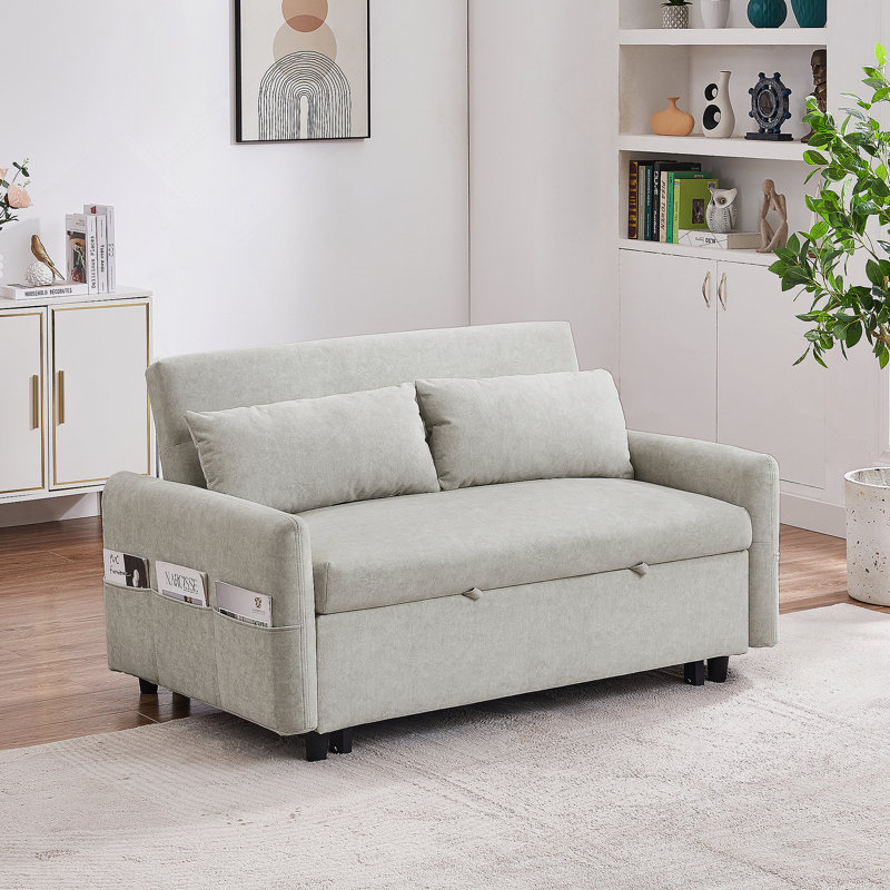 Canapé-lit escamotable avec dossier ajustable, poches de rangement, Beige
