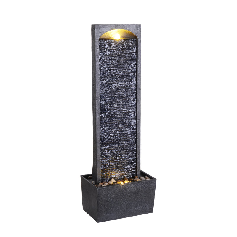 Teamson Home 98 cm Contemporary Outdoor LED Waterfall Fountain with Pebble Base, Gray/Black