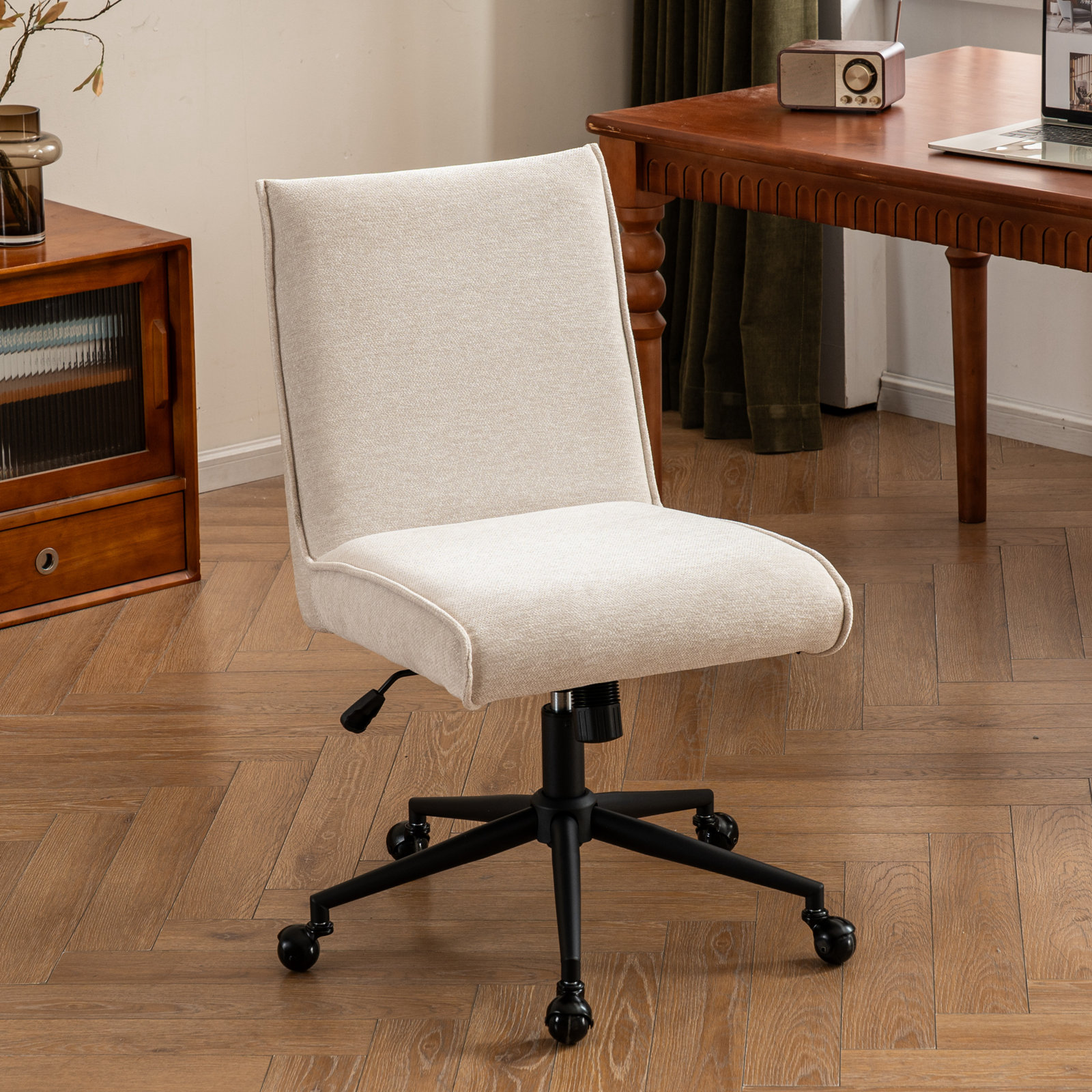 Claudie Office Chair, Beige Chenille