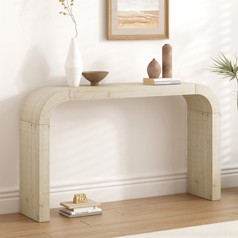 Console en bois 52 po avec rebord courbé, Bois naturel