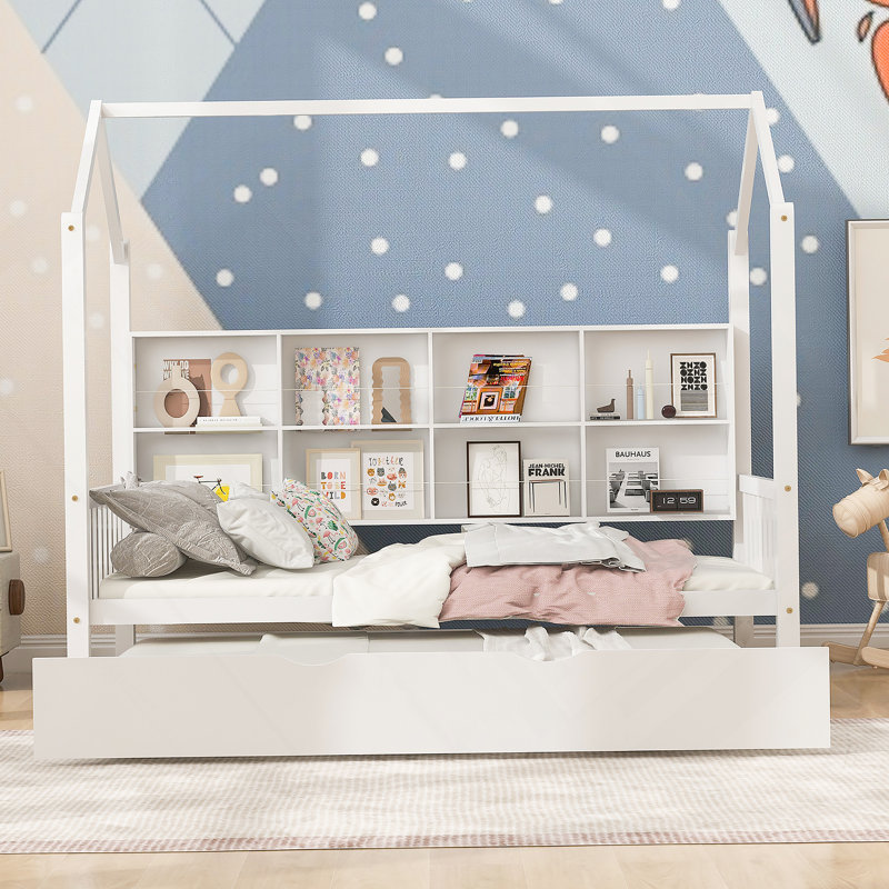 Lit en bois avec couchette, lit pour enfant avec tablette, Lit simple