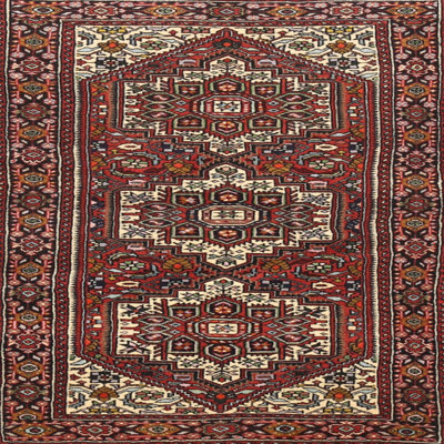 Tapis rouge/beige/noir traditionnel Delle