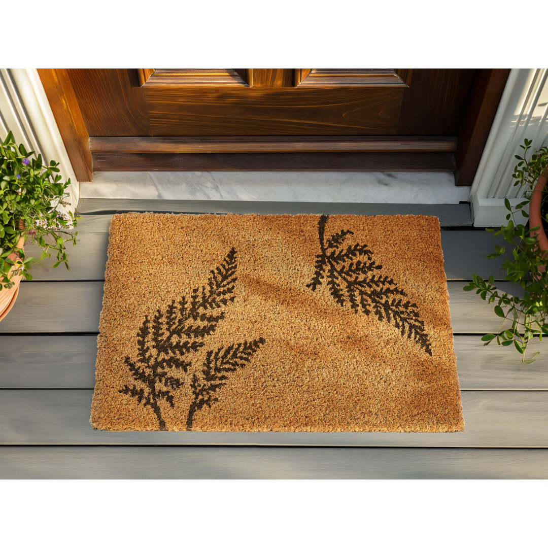 Hogans Coir Fußmatte Blätter-Motiv Natur B40 x L60 cm Rutschfeste Türmatte für innen