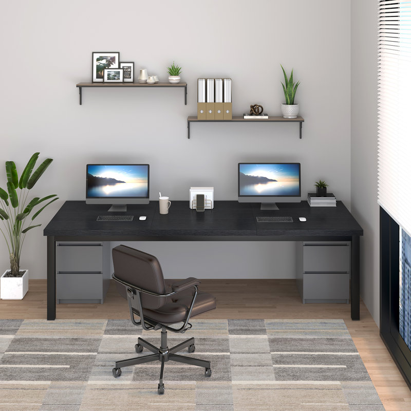 Grand bureau d'ordinateur, bureau d'ordinateur de jeu avec un design moderne, bureau d'ordinateur de bureau., Noir